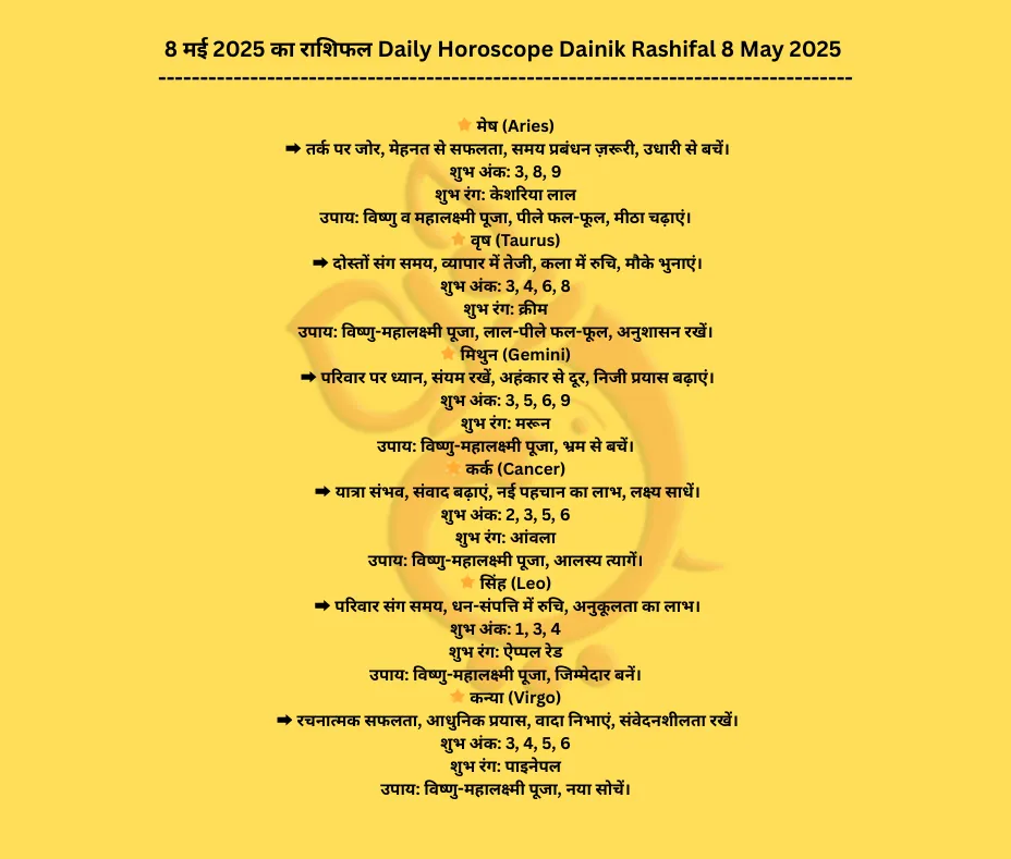 Aaj Ka Rashifal | 07 May 2025 आज का राशिफल, शुभ अंक, शुभ रंग